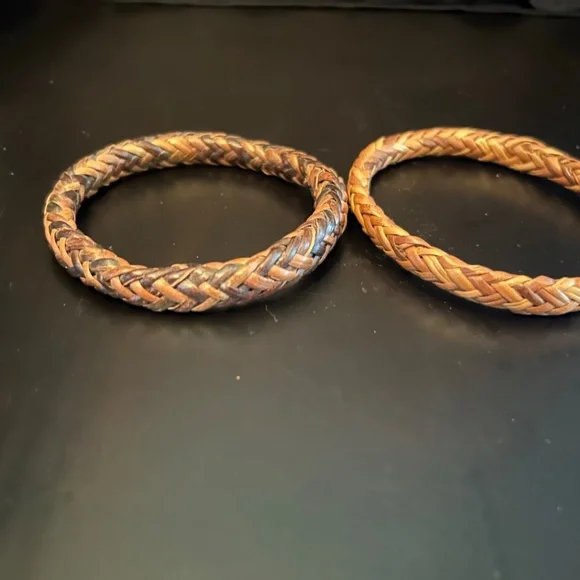 Vintage Lot Tortoise Beaded Celluloid Necklace & 2 Basket Weave Bangle Bracelets - Picture 9 of 11